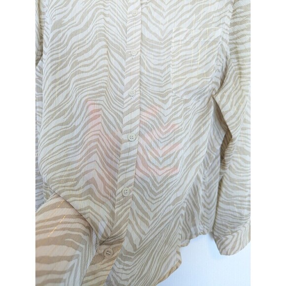 Chicos Blouse Womens Medium Ivory Zebra Print Sheer Button Up Office Career Top - Picture 6 of 12
